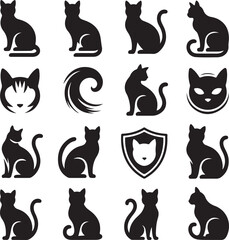 Silhouette Cats and Design Elements Vector Illustration Pattern Background Collection