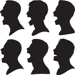 Silhouette of Screaming Men Expressing Intense Emotions in a Group