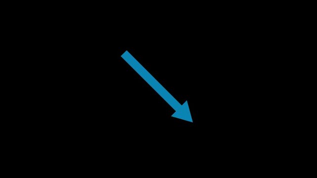 Dynamic blue arrow swiftly falling downwards on a stark black background