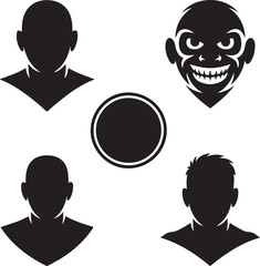 Vector illustration of various male portraits and a round shape