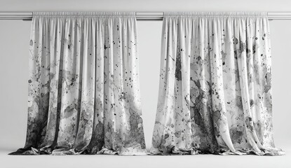 Black and White Splattered Curtains on White Background