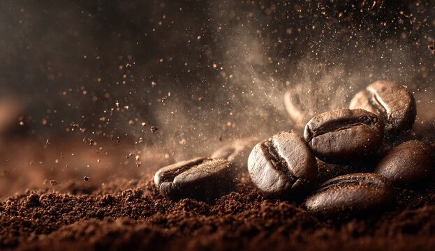 Coffee Beans and Ground Coffee Dust Explosion roasted