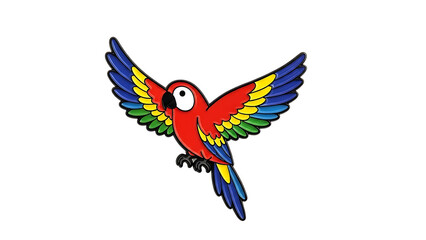 Obraz premium Vibrant cartoon parrot soaring high with wings spread, ready for wildlife adventures