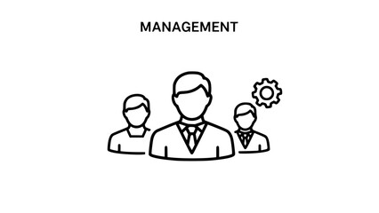Management team line icon business people with gear vector illustration for organization and leadership concepts isolated on white