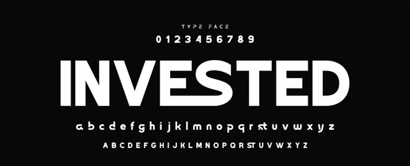 Digital modern alphabet font. Creative abstract urban, futuristic, fashion, sport, minimal technology typography.  Simple vector illustration with number