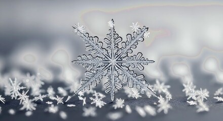 Intricate snowflake macro with detailed crystalline structure on