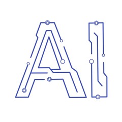 Artificial inteligent latter circuit board line vector,AI letter circuit board stock,AI latter circuit board outline image, artificial inteligent latter circuit linear illustration 