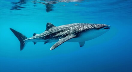 Graceful Whale Shark Glides Through Azure Waters, Reflected Sunl