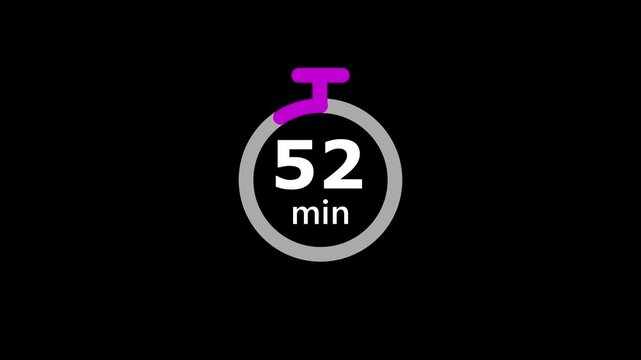 Minimal Countdown Timer on Black Background. 57 to 0 Min Countdown Timer.