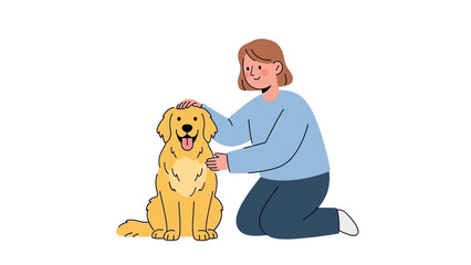 Person petting golden retriever dog in cartoon illustration style on white background