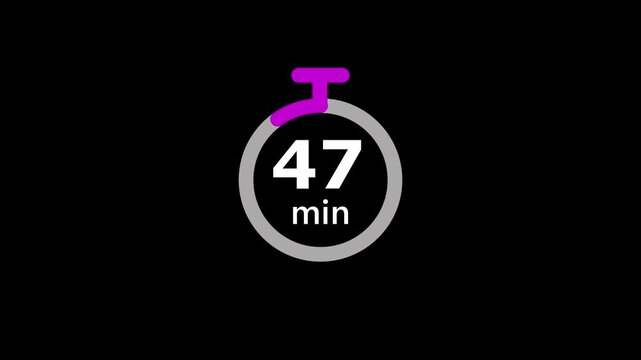 Minimal Countdown Timer on Black Background. 52 to 0 Minutes Countdown Timer.