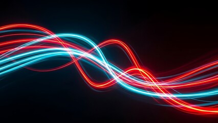 A mesmerizing display of light trails, where vibrant red and blue hues intertwine in a captivating dance against a dark backdrop