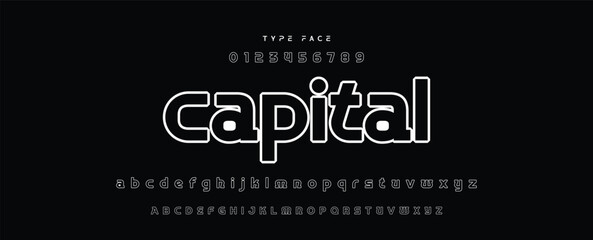 Digital modern alphabet font. Creative abstract urban, futuristic, fashion, sport, minimal technology typography.  Simple vector illustration with number
