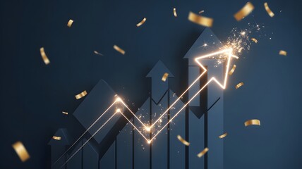 Business growth chart graph success investment with golden confetti