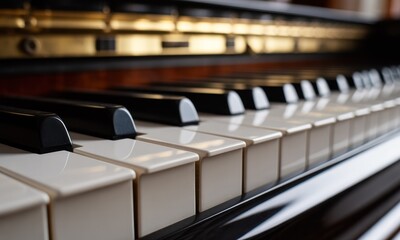 Obraz premium Close-up piano keyboard, polished keys
