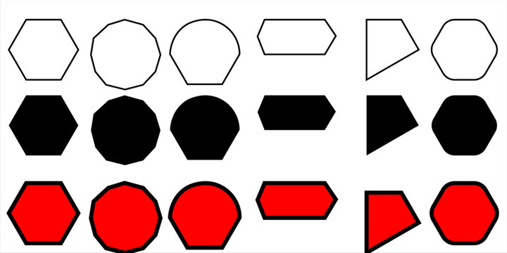 quadrangle, pentagon, hexagon, octagon icon. vector geometry pentagonal, hexagonal, octagonal polygon. five, six, eight sided polygon lines, vector