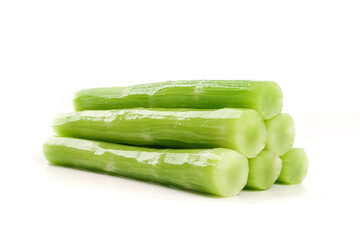 Fresh Peeled Green Celery Sticks on White Background - Healthy Vegetable Food Ingredient