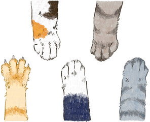 5匹の猫の手のイラスト