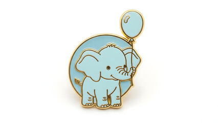 Adorable light blue elephant with balloon enamel pin on white conveys innocence charm