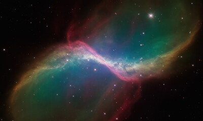 Cosmic nebula with flowing colors, stars scattered across dark space