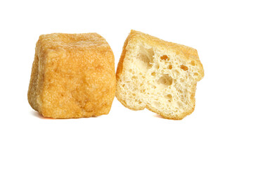 Fried Tofu Puffs Deep Fried Bean Curd Cubes White Background Asian Cooking Ingredients