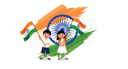 Children holding Indian flags with the Ashoka Chakra, celebrating India's national day.