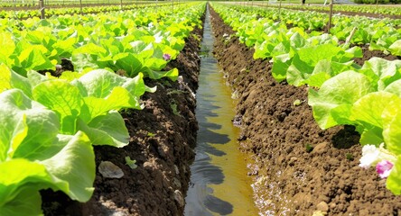 Lettuce Farm Rows - Fresh Green Vegetables.