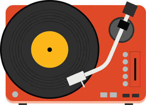 Vintage Orange Record Player with Vinyl Disc turntable music