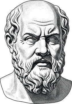 Socrates Detailed Marble Bust Engraving &ndash; Vintage Greek Wisdom Art for Classical Design