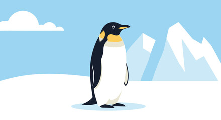 Fototapeta premium Flat vector illustration of a single emperor penguin standing.