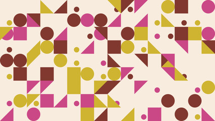 Abstract geometric pattern with warm retro colors and playful shapes creating a dynamic visual texture.