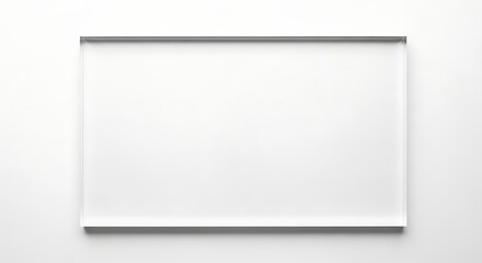 Obraz premium A blank white frame on a white wall, top-down view, minimalist design.