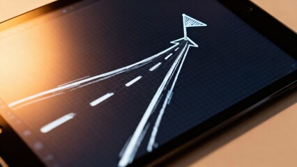 personal vision road concept. Digital drawing of a road on a tablet screen.