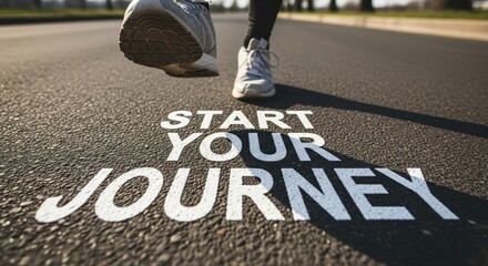 personal vision road concept. Running on a road with motivational text beneath the feet.