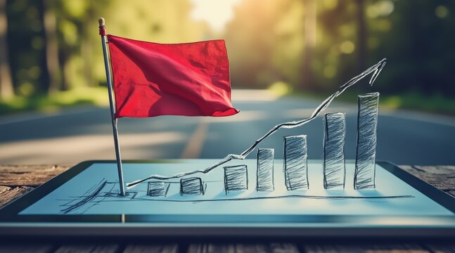 personal vision road concept. Digital graph with flag on tablet, symbolizing growth and success. - Powered by Adobe