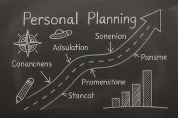 personal vision road concept. Personal planning illustrated on a chalkboard with diagrams and charts.