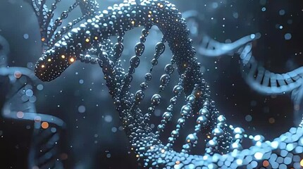 Vibrant 3D DNA double helix, digitally rendered with glowing blue and orange spheres, illustrating advanced genetics, scientific research, and biotechnology innovation.