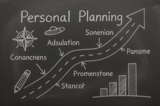 personal vision road concept. Personal planning illustrated on a chalkboard with diagrams and charts.