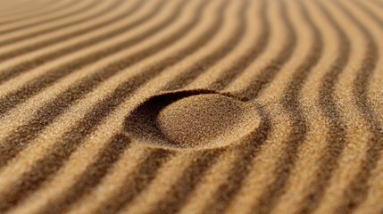 A close-up view of a sandy beach with a large, circular indentation in the center.
