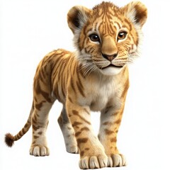 Obraz premium Adorable tiger cub portrait on white, a striking wildlife image full of playful innocence and charm, perfect for animal lovers and conservation projects