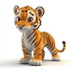Obraz premium Adorable tiger cub with captivating eyes, perfect for children's books and playful designs, bringing a touch of wild charm and innocence