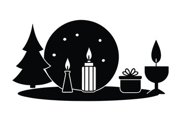  Silhouette Holiday Dining Scene with Candle 