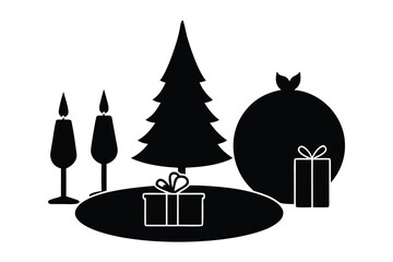 Silhouette Holiday Dining Scene with Candle 