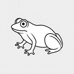 Charming cartoon frog illustration with large expressive eyes and distinctive webbed feet resting on a subtly textured background surface