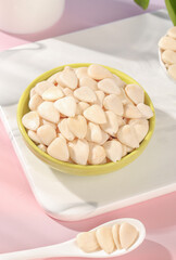 Peeled Sliced Sweet Almonds in Bowl Display - Healthy Nuts Snack Ingredient
