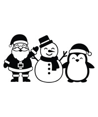 Santa Snowman Penguin Silhouettes Winter Holiday Vector Pack.