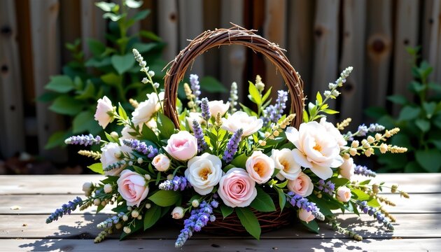 Rustic Spring Centerpiece with Pastel Blooms and Greenery - Powered by Adobe
