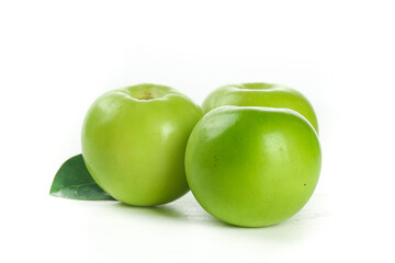 Fresh Green Taiwan Milk Jujube Fruits with Leaf Isolated on White Background