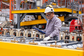 Engineers Overseeing Metal Sheet Production in Factory