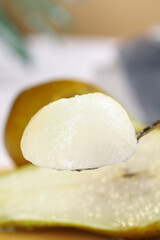 Fresh Green Pear Slices with Creamy White Flesh - Healthy Fruit Close-up